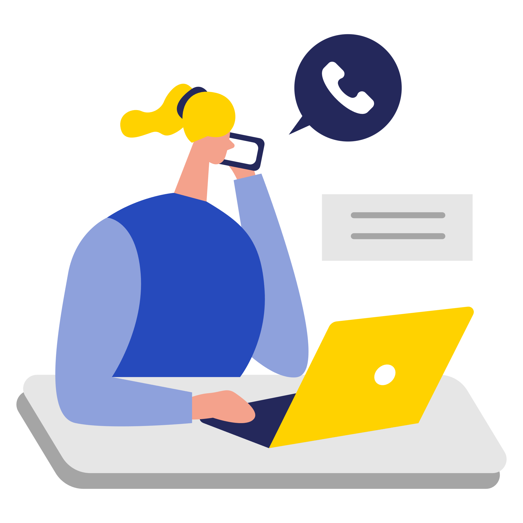 An illustration of a person using a laptop and talking on the phone